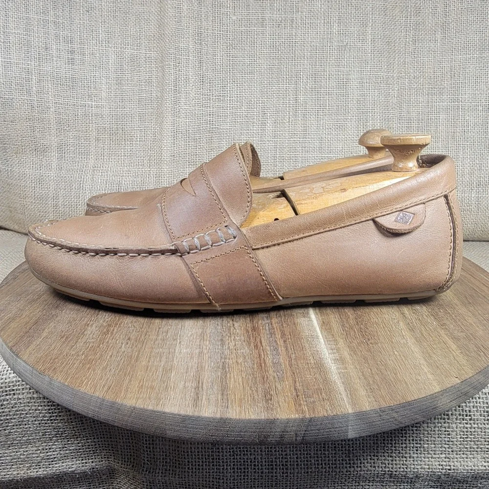 Sperry Penny Loafers Driving Moccasins Leather Slip On Casual Men's 10.5M Tan